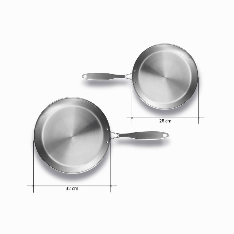 Stainless Steel Fry Pan Set 28cm 32cm Induction Compatible Riveted Handles