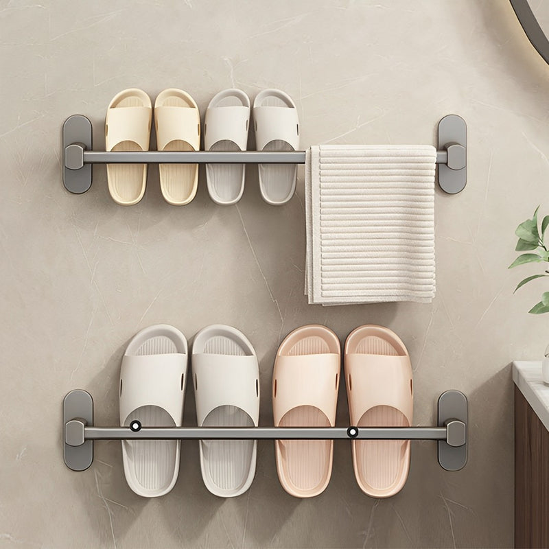 Wall Mounted Slipper Organiser Aluminum 49cm Nail Free Adhesive Black Rust Proof