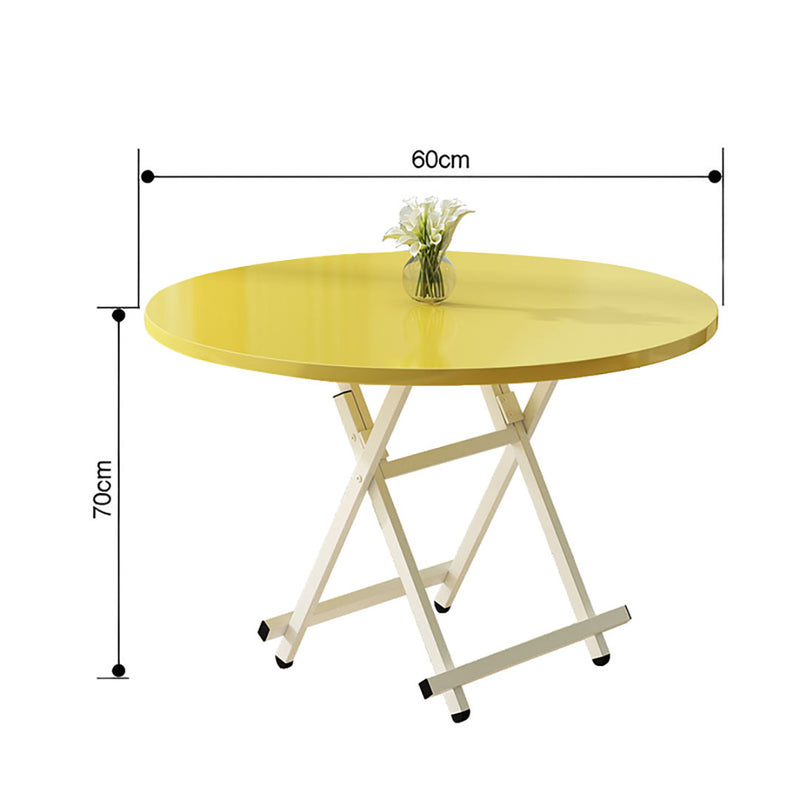 2X Yellow Round MDF Dining Table Space Saving Portable Folding 60cm Home Desk