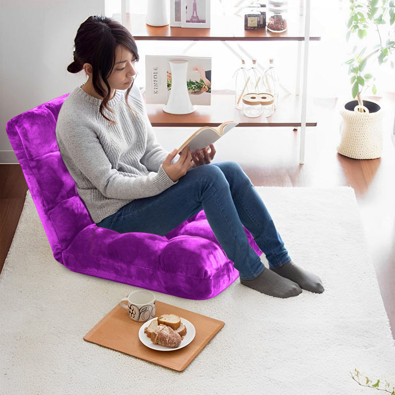 6 Position Floor Recliner Folding Cushion Memory Foam Plush 108x53x10cm Purple