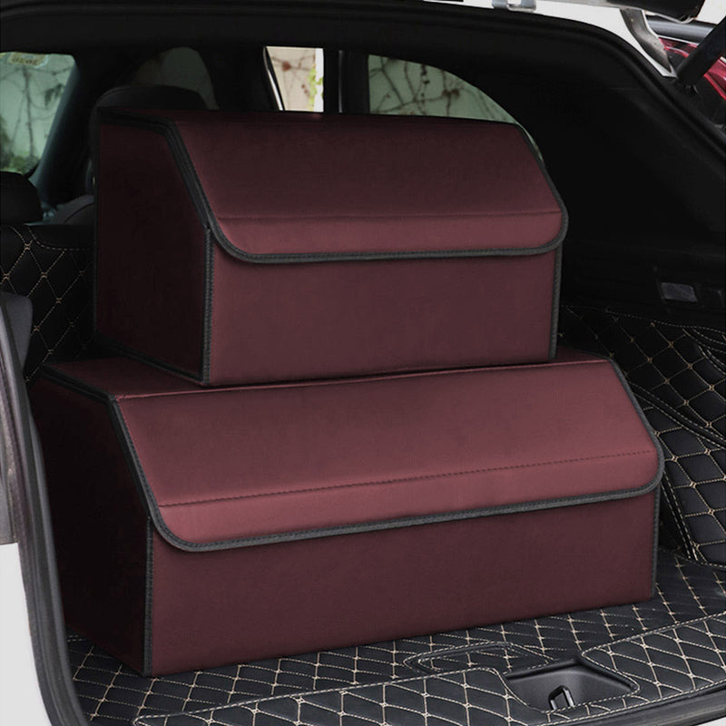 4X Leather Car Boot Organizer 40x30x30cm Foldable Collapsible Red With Divider