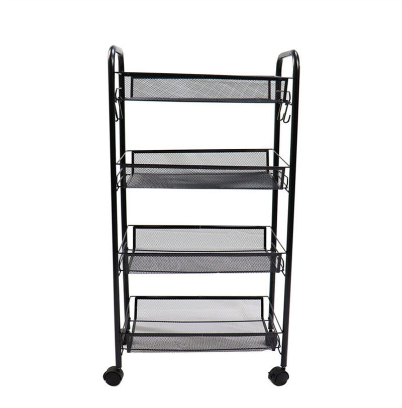 2X 4 Tier Steel Mesh Kitchen Storage Cart With Wheels Black 44x27x85cm
