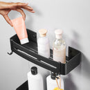 Black Aluminum Bathroom Storage Rack Wall Mounted Space Saving With Hooks