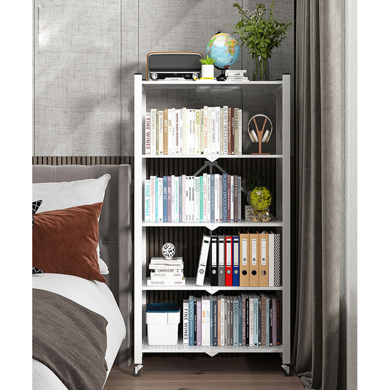 2X 5 Tier Carbon Steel Foldable Storage Rack White 71cm X 36cm X 160cm Wheels