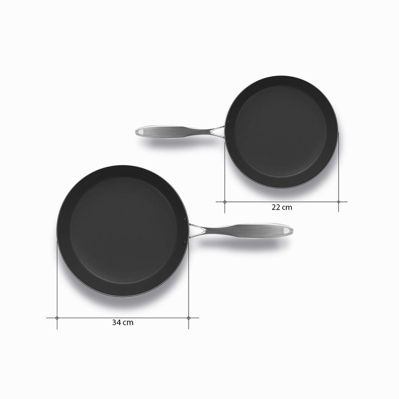 Set Of 2 Stainless Steel Fry Pans 22cm 34cm Induction Non Stick Interior