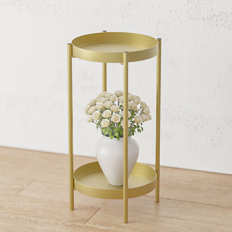 2 Layer 50cm Gold Metal Plant Stand With 2 Trays Corner Indoor Display