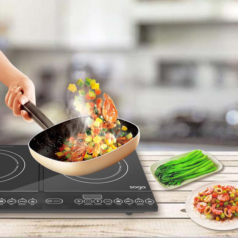 Portable Induction Cooktop 2 Burners 1100W Energy Efficient Easy Clean