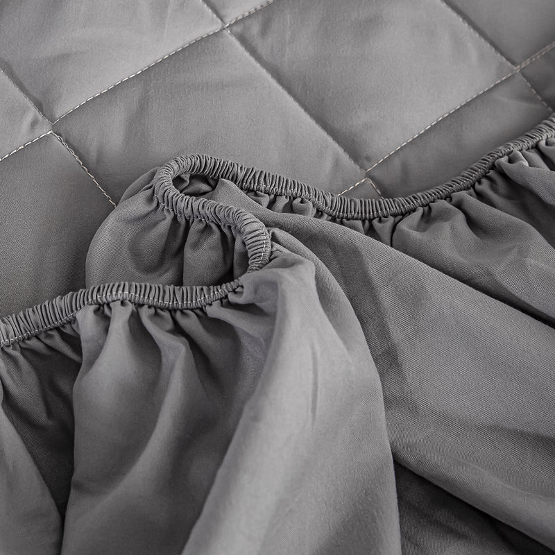 Quilted Stretch Mattress Cover Polyester 203x183x40cm Grey With 2 Pillow Covers