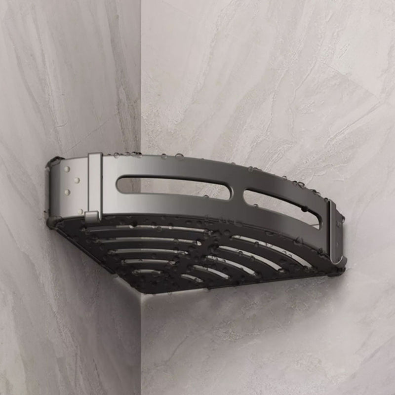 Wall Mounted Aluminum Corner Bathroom Shelf Rack 24.5x24x6cm Black With Hooks