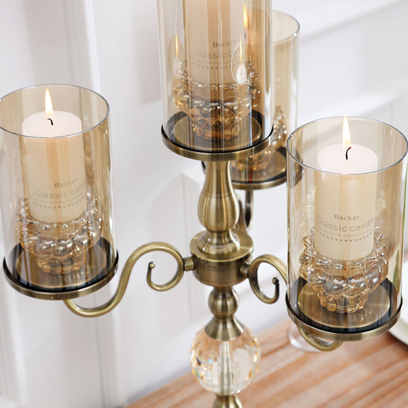 58cm 4-Slots Iron Glass Candlestick Candle Holder Bronze Home Decor Centerpiece