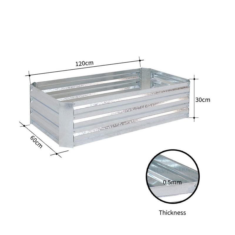 2X 120X60X30Cm Galvanized Iron Raised Garden Bed Silver Outdoor Planter