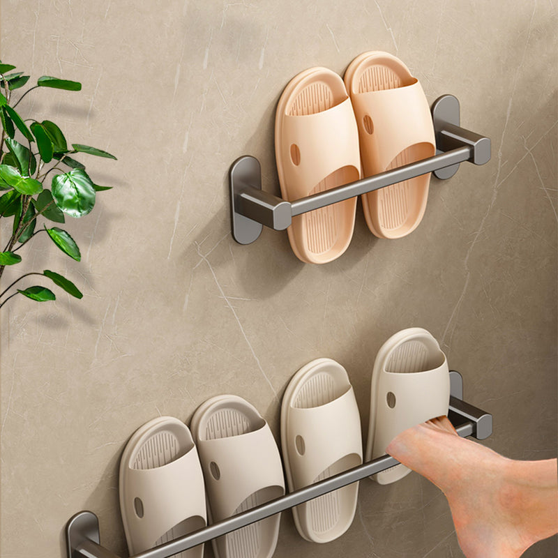 2X 69cm Wall Mounted Aluminum Slipper Rack Black Adhesive Rust Proof