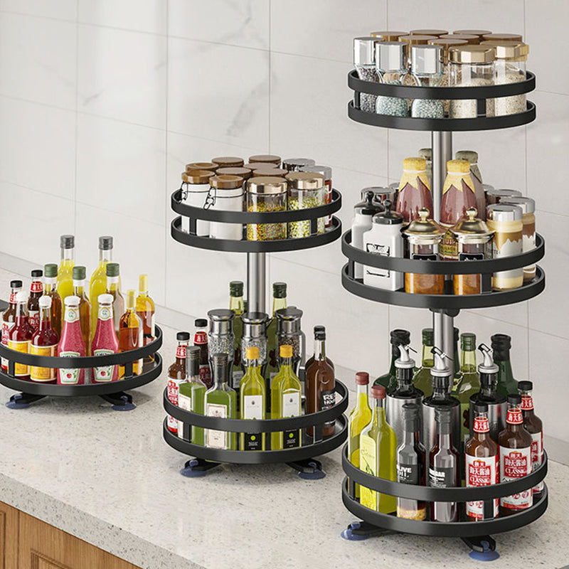 3 Tier Round Rotating Kitchen Spice Rack Carbon Steel 25x25x59cm Black