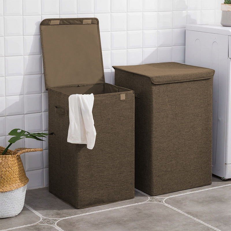 2X Medium Collapsible Canvas Laundry Hamper Storage Box With Lid Handle Coffee