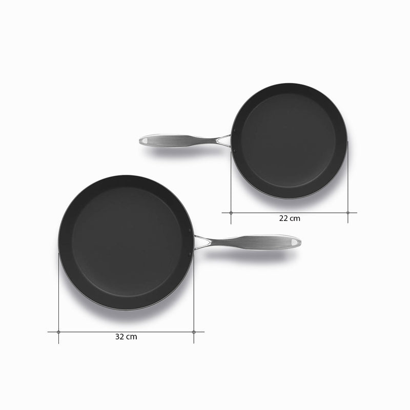 Stainless Steel Fry Pan Set Of 2 22cm 32cm Induction Non Stick Riveted Handle