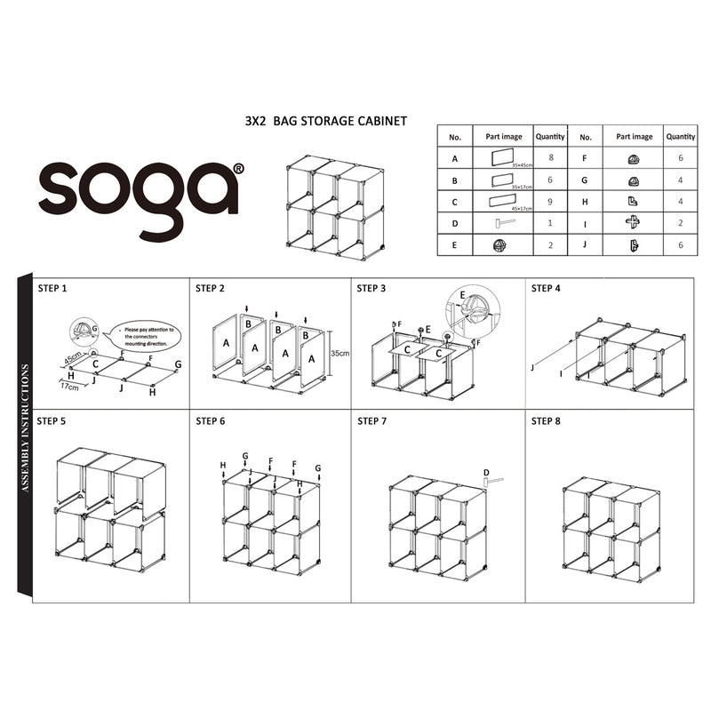 2 Tier 6 Cube Polypropylene Bag Organizer Transparent Foldable 53x47x72cm