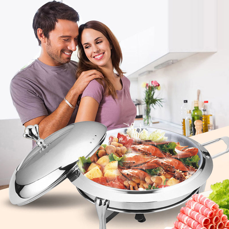 4X Stainless Steel Buffet Chafing Dish Glass Lid 3L Round Food Warmer