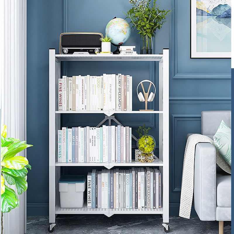 2X White 4 Tier Foldable Steel Shelves With Wheels Multi-Functional Storage Rack