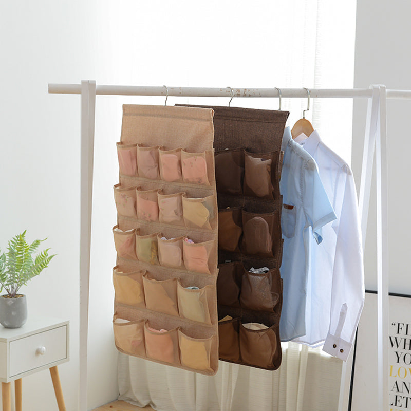 2X Coffee Double Sided Hanging Mesh Storage Bag Organizer Pocket Home Closet