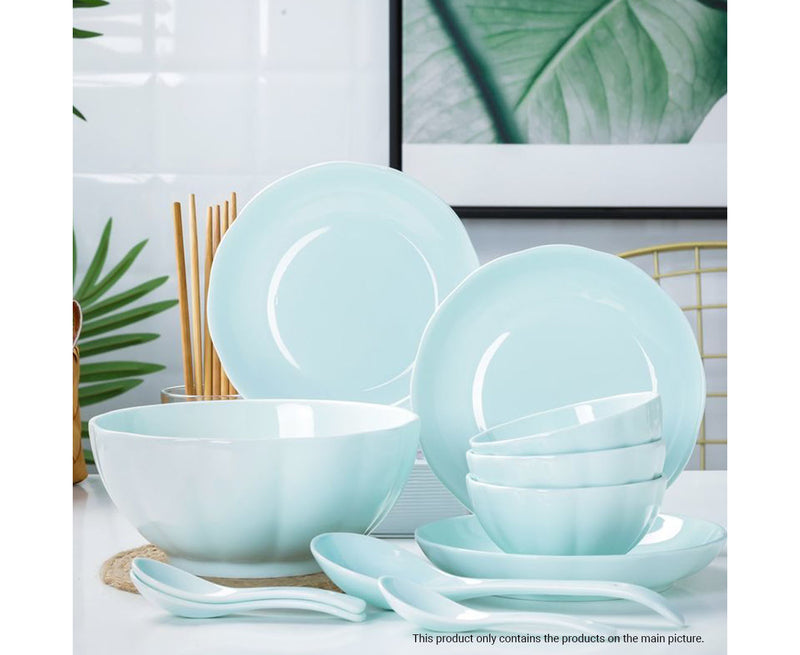 Light Blue Ceramic Dinnerware Bowls Plates 6 Inch 7 Inch Japanese Style Set of 10