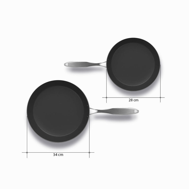 Stainless Steel Fry Pan 2X 28cm 34cm Induction Compatible Non Stick Interior