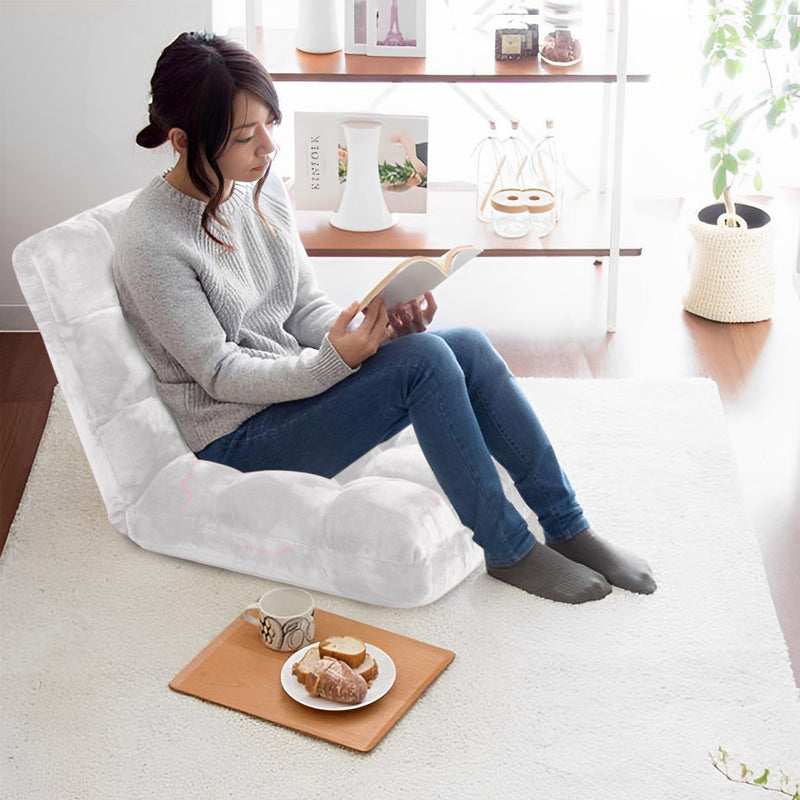 Floor Recliner Folding Lounge Sofa Futon Chair Plush White Adjustable 6 Angles