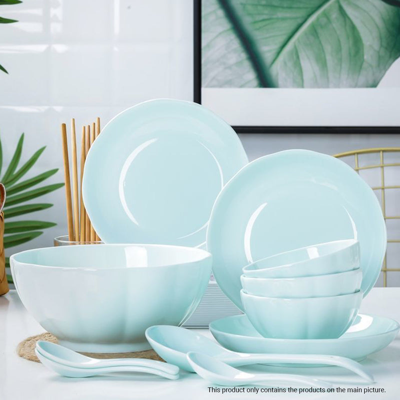 Light Blue Japanese Style Ceramic Dinnerware Set of 12 Bowls Plates Noodle