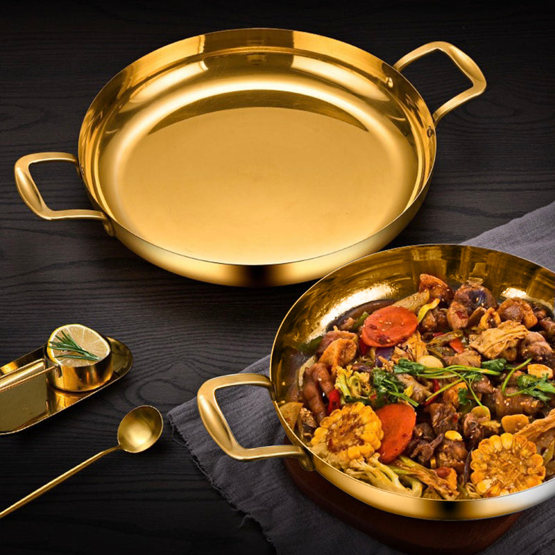 24cm Flat Base Seafood Dry Pot Stainless Steel Gold Nonstick Induction With Lid