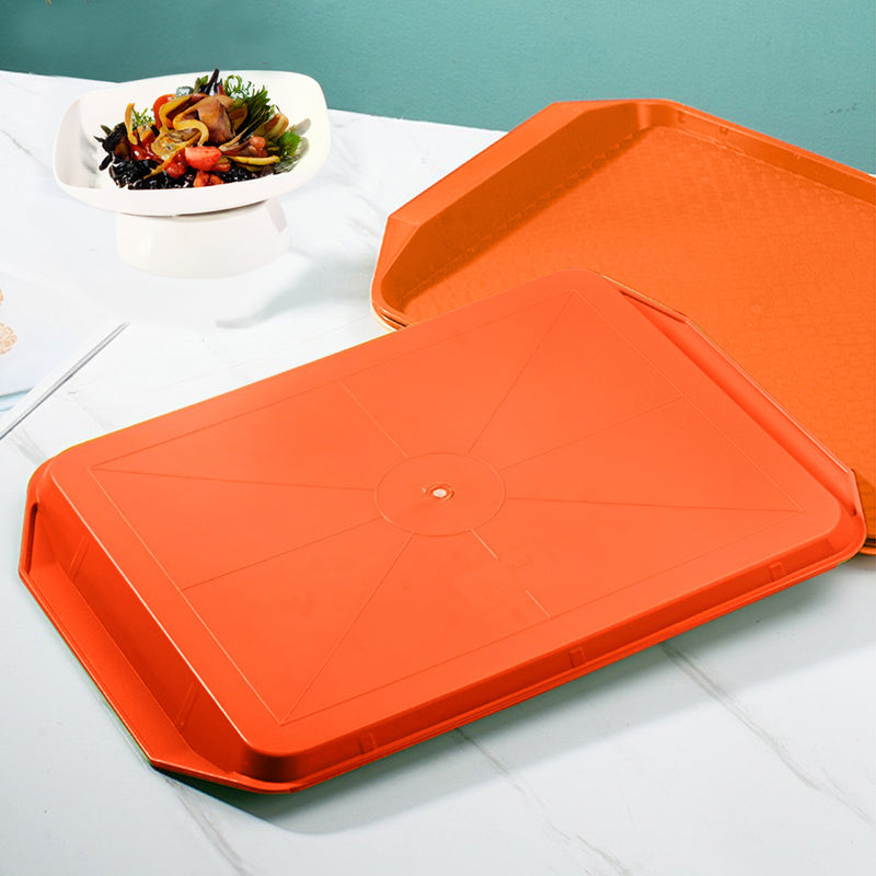 Rectangular Pvc Serving Tray 43.5x30x2.8cm Stackable Handles Orange Set of 10