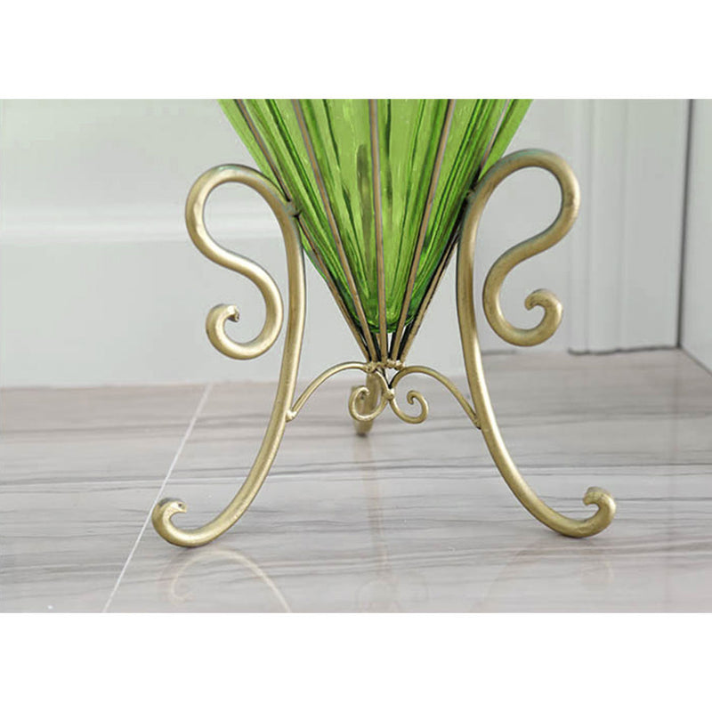 67cm Green Glass Floor Vase Gold Trim 12pcs Dark Pink Artificial Flowers