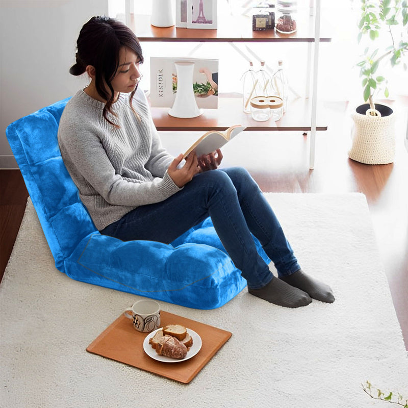 Folding Floor Recliner Chair Cushion Memory Foam Plush 108x53x10 6 Position Blue