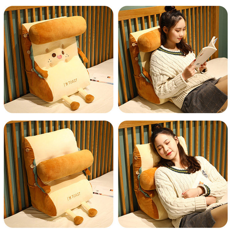 Cute Face Toast Bread Wedge Cushion Plush Cotton 60x50x30cm Beige Khaki