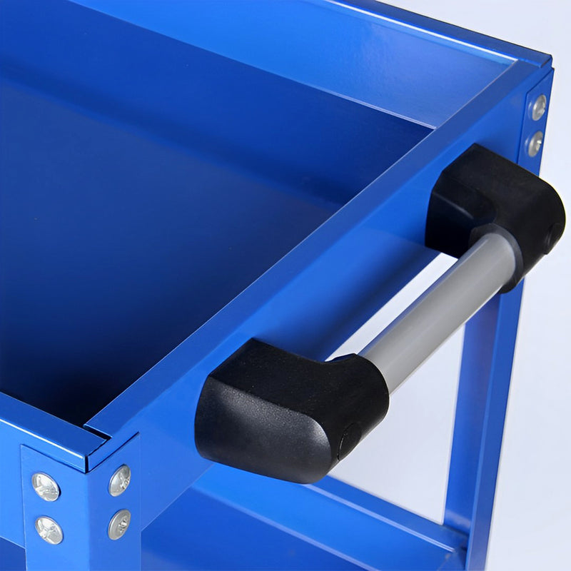 2X 3 Tier Tool Storage Cart Cold Rolled Steel 33kg Capacity Blue 66x36x73cm