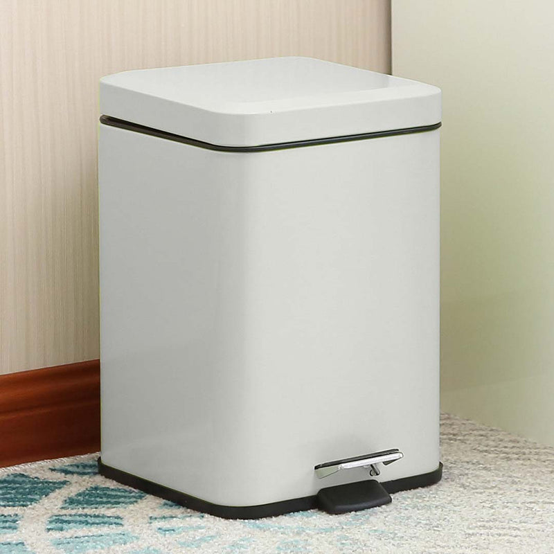 Foot Pedal 12L Square White Stainless Steel Trash Bin Hands-Free Soft Close