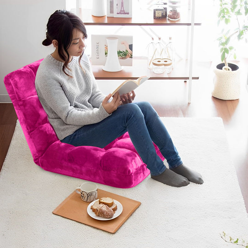 2X Folding Floor Recliner Cushion Plush Memory Foam Pink 108x53x10cm 6 Positions