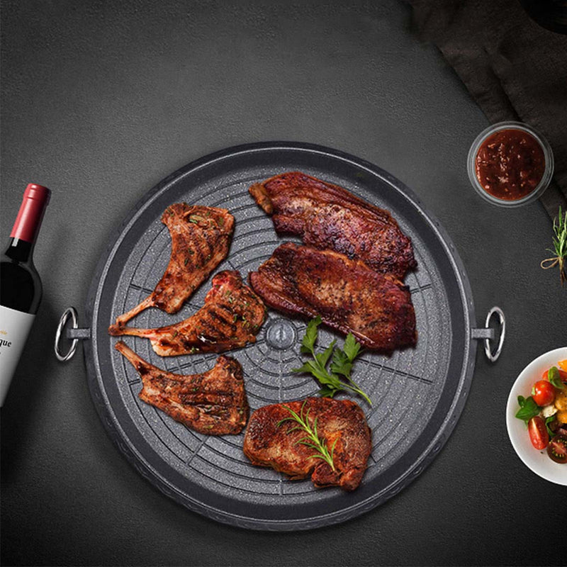 2X Stone Coated Round Grill Plate Non Stick PFOA Free Portable Korean Barbecue