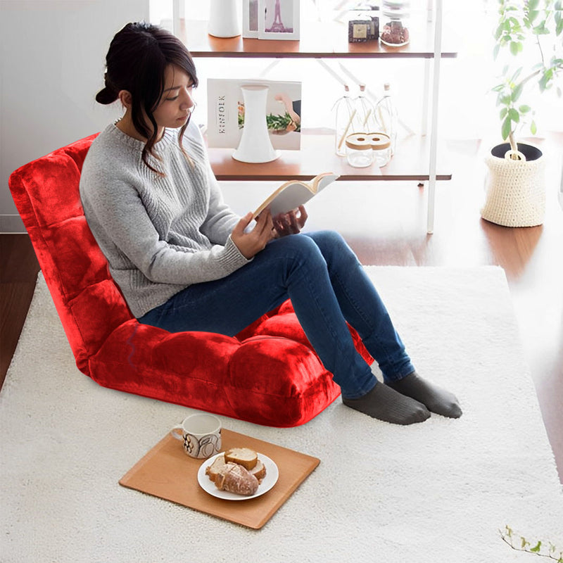 Floor Recliner Folding Cushion Memory Foam Plush 6 Position 108x53x10cm Red