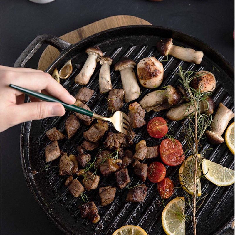 2X 30cm Ribbed Cast Iron Frying Pan Pre-Seasoned Non-Stick Sizzle Platter