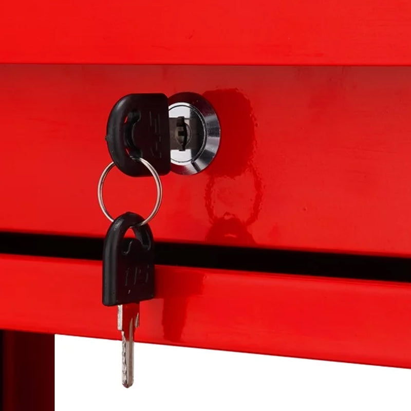2X 3 Tier Tool Cart Steel 40kg Per Tier Red Lockable Drawer Hooks