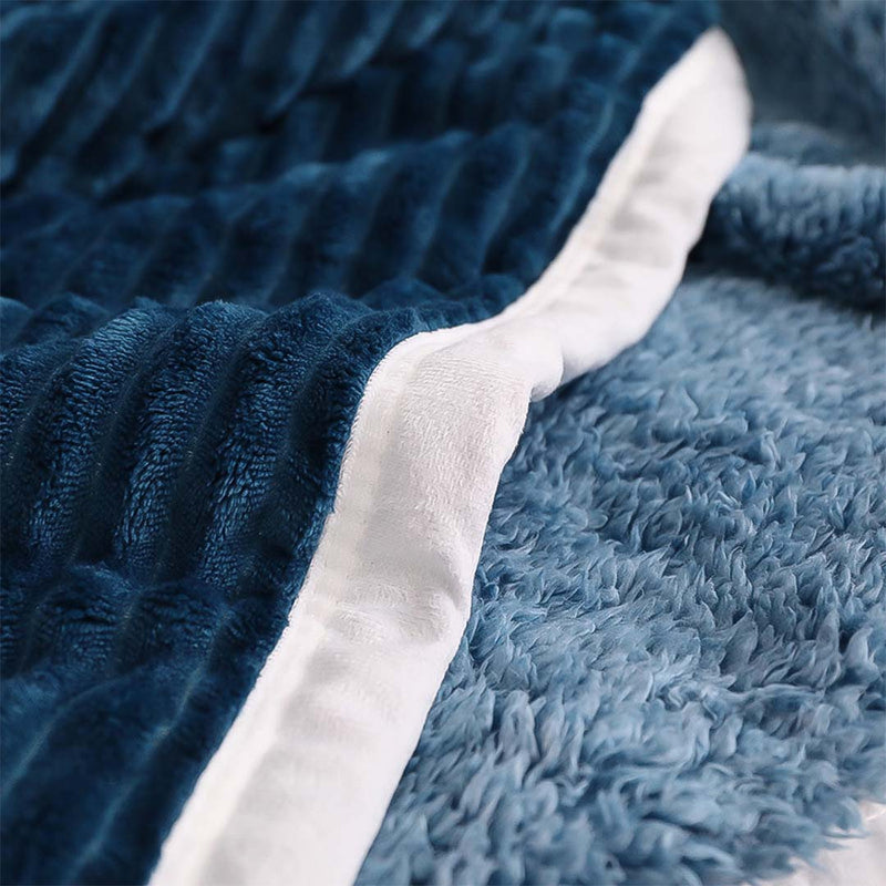2X Thick Flannel Polyester Throw Blanket 200x230cm Double Sided Dark Blue