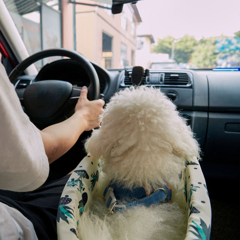 Car Pet Bed Suede Waterproof Portable Dog Kennel White Botanical Pattern