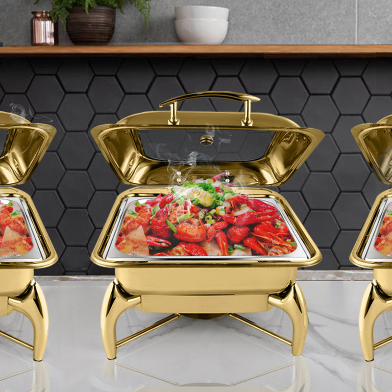 Gold Stainless Steel 6L Square Chafing Dish Buffet Food Warmer With Lid