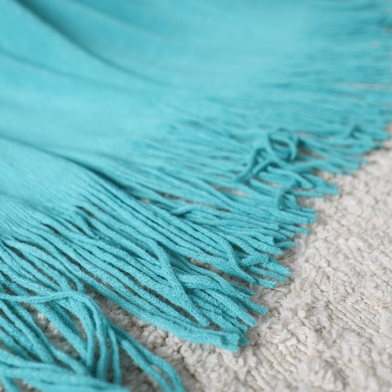 2X Teal Acrylic Knitted Throw Blanket 130cmx220cm Fringed Cozy