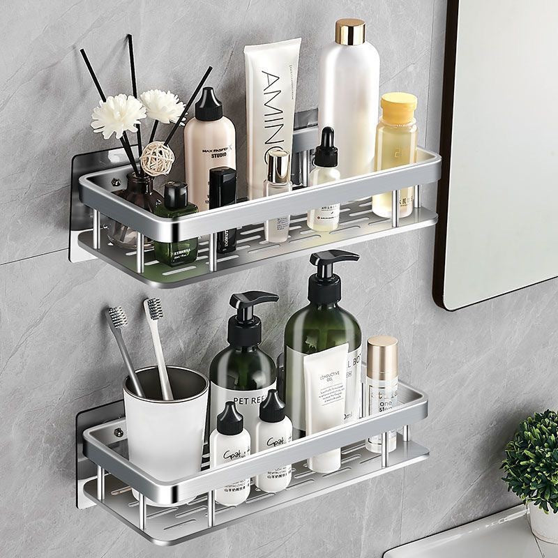 2X Silver Aluminum Wall Mounted Bathroom Shelf Rack 34x16x6.5cm Rustproof