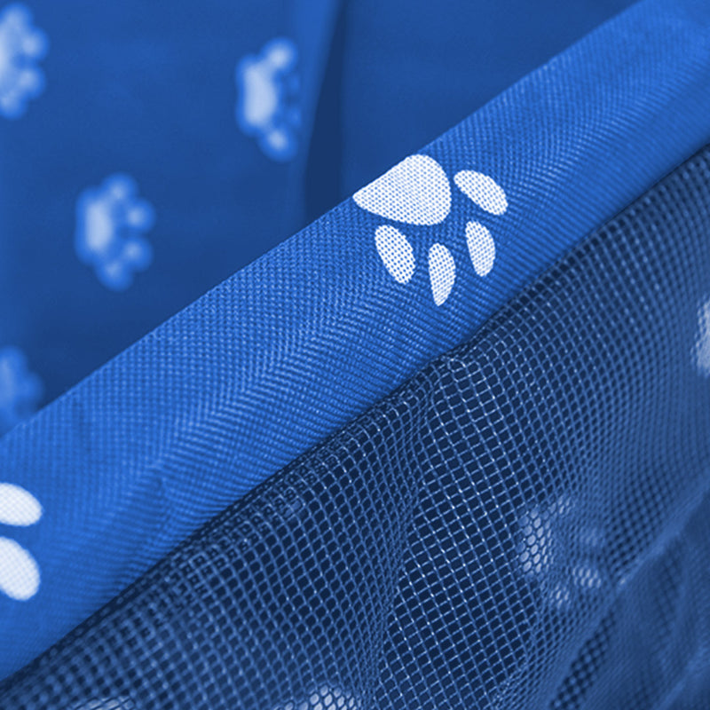 Waterproof Pet Booster Car Seat 600D Oxford PVC Blue with Mesh and Paw Print