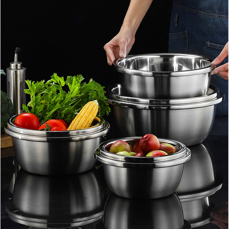 2X 3Pcs Stainless Steel Mixing Bowls Stackable Polished 30cm 28cm 26cm Silver
