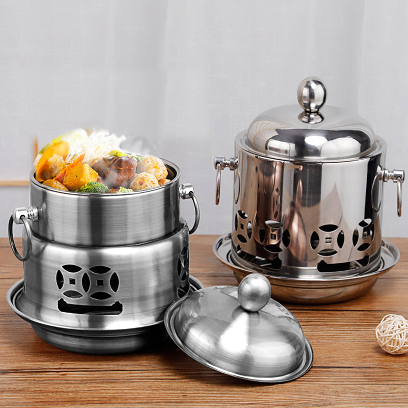 2X Mini Stainless Steel Hot Pot 20cm Single Serve Alcohol Stove Burner With Lid