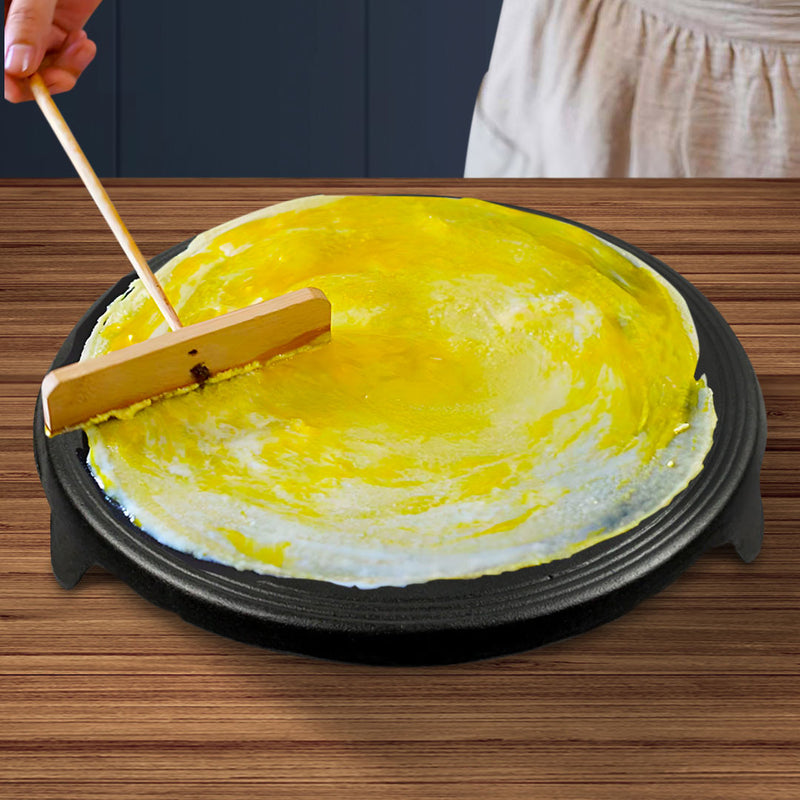33CM Reversible Cast Iron Crepe Pan Non-Stick Durable Black Pizza Omelet Cookware