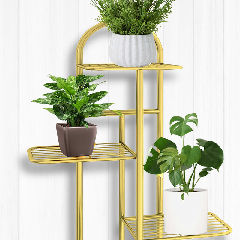 4 Tier 5 Pots Gold Metal Plant Stand Indoor Space Saving 44.5x22x82cm