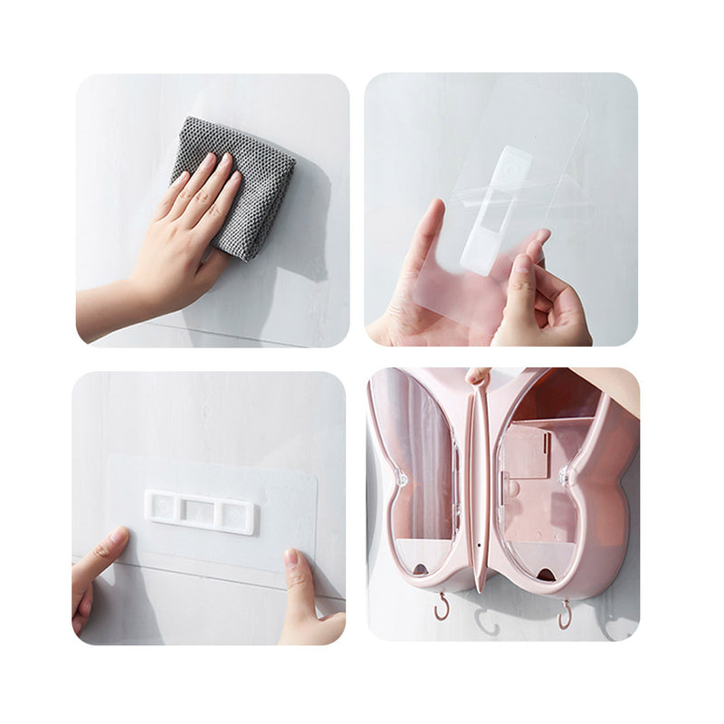 White Butterfly Wall-Mounted Makeup Organiser Dustproof Waterproof Bathroom Storage